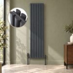 Alma Double Oval Vertical Designer Radiator 1800mm x 480mm Anthracite - Image 2