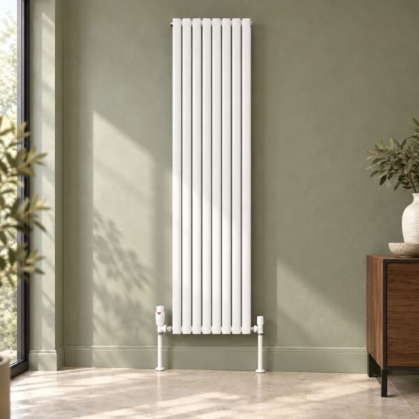 Alma Single Oval Vertical Designer Radiator 1800mm x 480mm White Roomshot