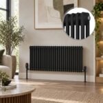 Aura 2 Column Horizontal Radiator 600mm x 1190mm Matt Black - Image 2