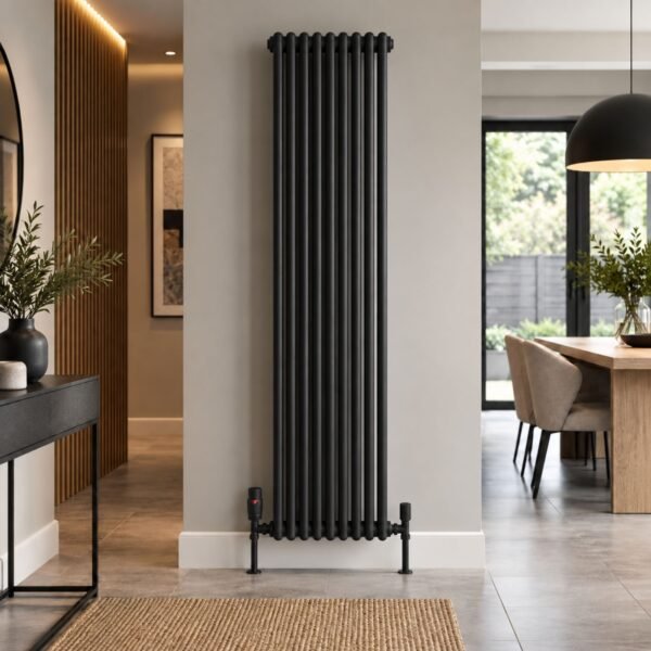 Aura 2 Column Vertical Radiator 1800mm x 425mm Matt Black Roomshot