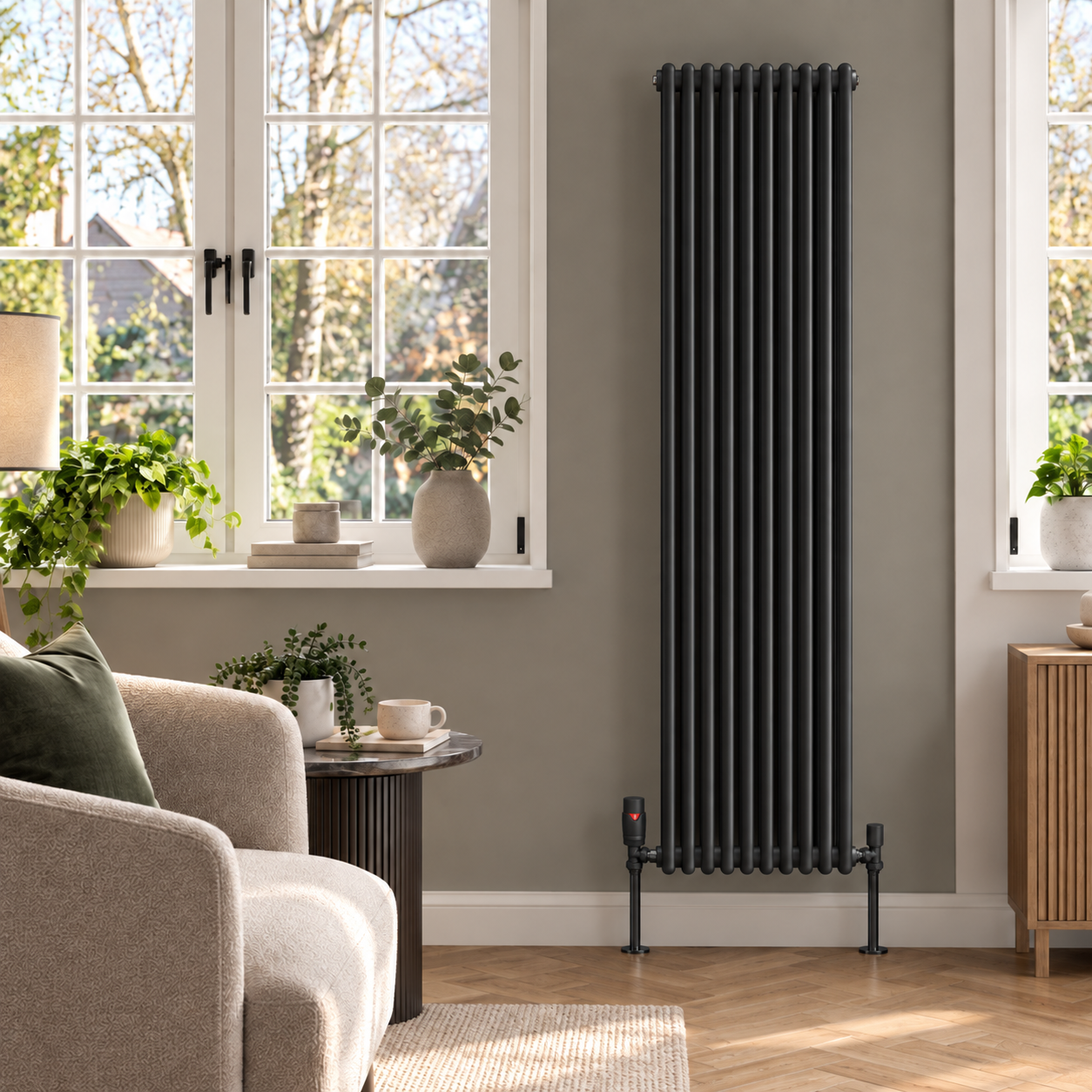 Aura 2 Column Vertical Radiator 1800mm x 470mm Matt Black Aura 2 Column Vertical Radiator 1800mm x 470mm Matt Black
