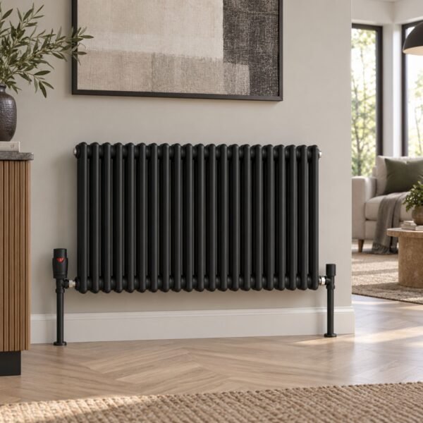 Aura 3 Column Horizontal Radiator 600mm x 1010mm Matt Black Roomshot
