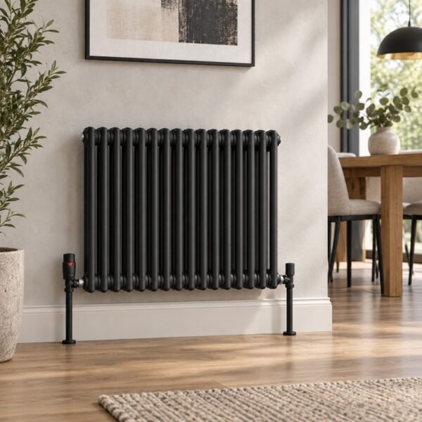 Aura 3 Column Horizontal Radiator 600mm x 785mm Matt Black Roomshot