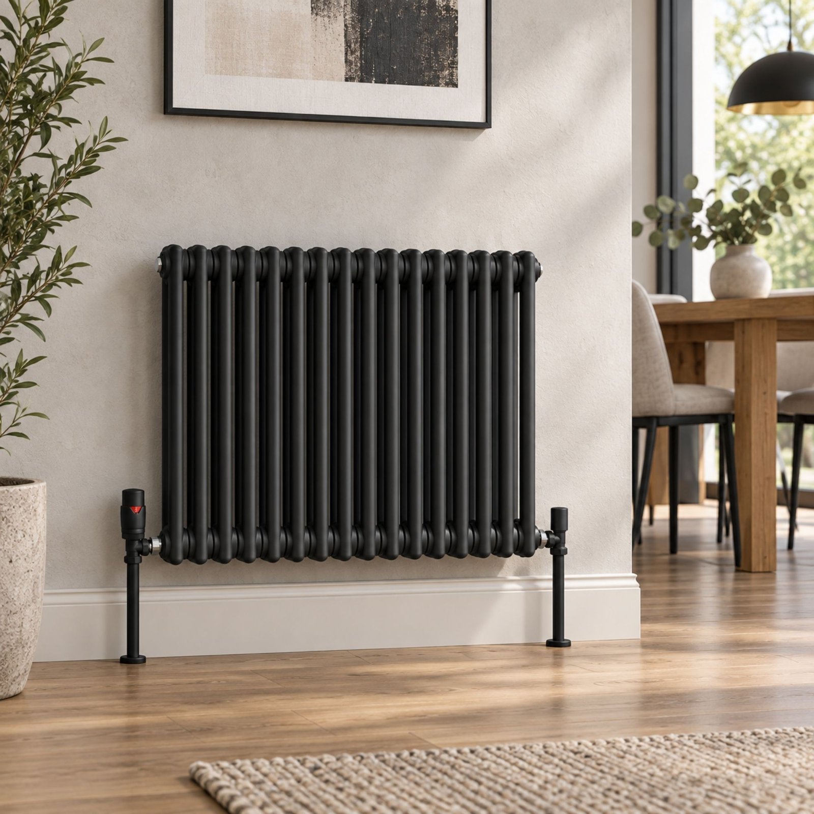 Aura 3 Column Horizontal Radiator 600mm x 785mm Matt Black Roomshot Aura 3 Column Horizontal Radiator 600mm x 785mm Matt Black Roomshot