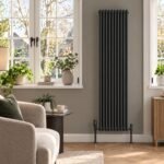 Aura 3 Column Vertical Radiator 1800mm x 470mm Matt Black Roomshot