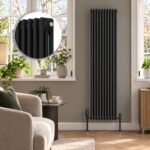Aura 3 Column Vertical Radiator 1800mm x 470mm Matt Black - Image 2