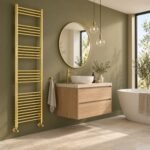 Aura Mira Steel Towel Rail Brushed Brass 1800mm x 500mm Roomshot