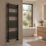 Aura Mira Steel Towel Rail Matt Black 1500mm x 500mm Roomshot