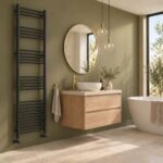 Aura Mira Steel Towel Rail Matt Black 1800mm x 500mm Roomshot