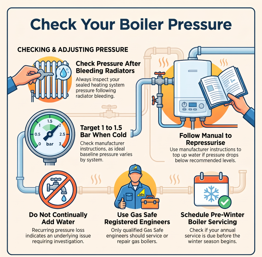 Checking boiler pressure before winter