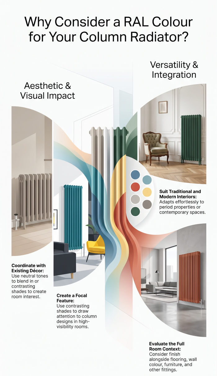 RAL colour column radiator complementing modern and traditional interior décor