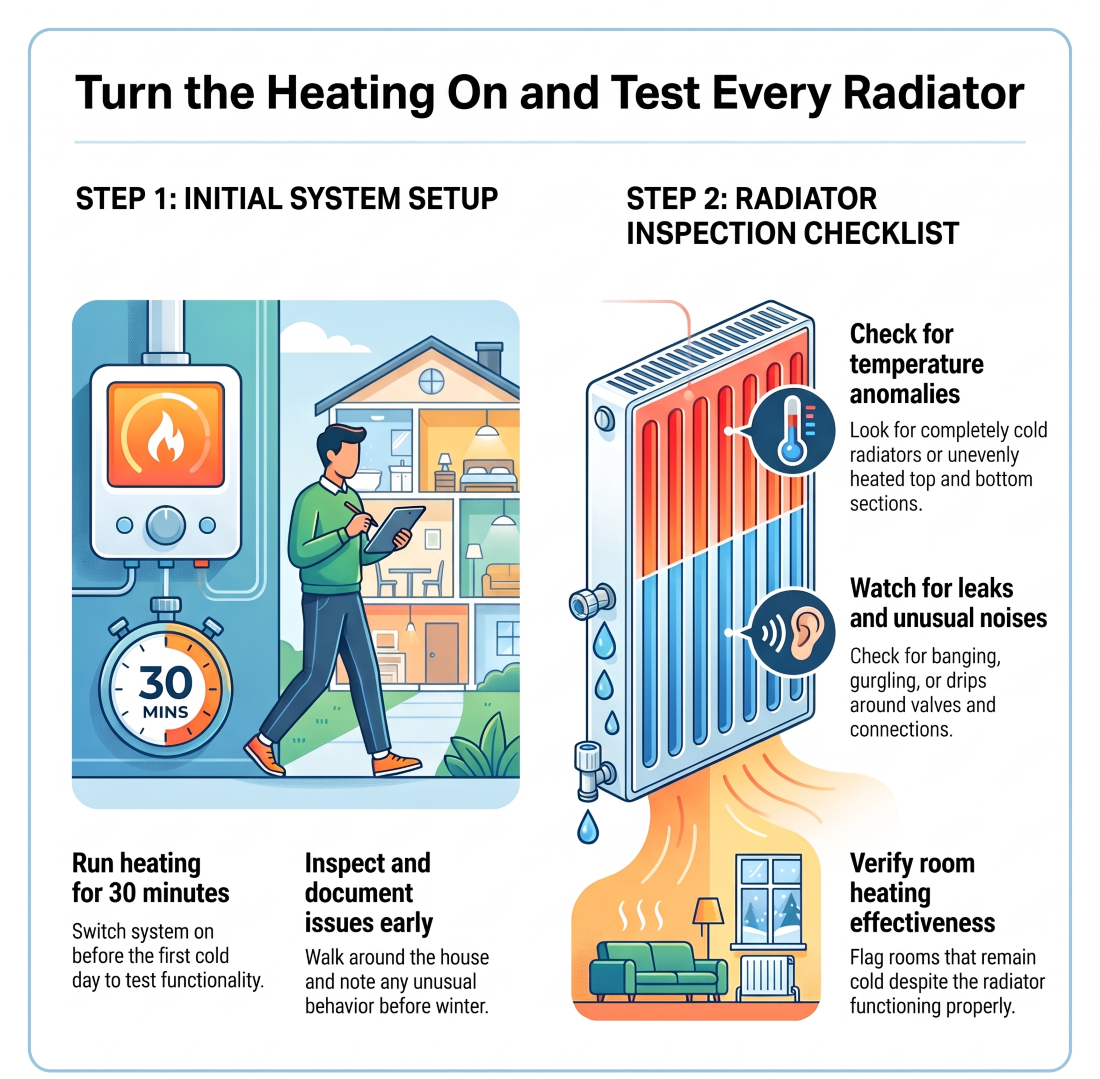 Testing radiators before winter for heating problems