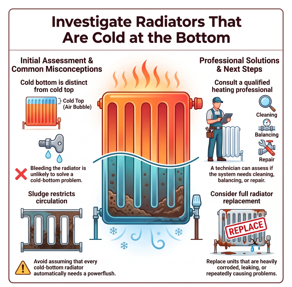 Radiator cold at the bottom due to possible sludge