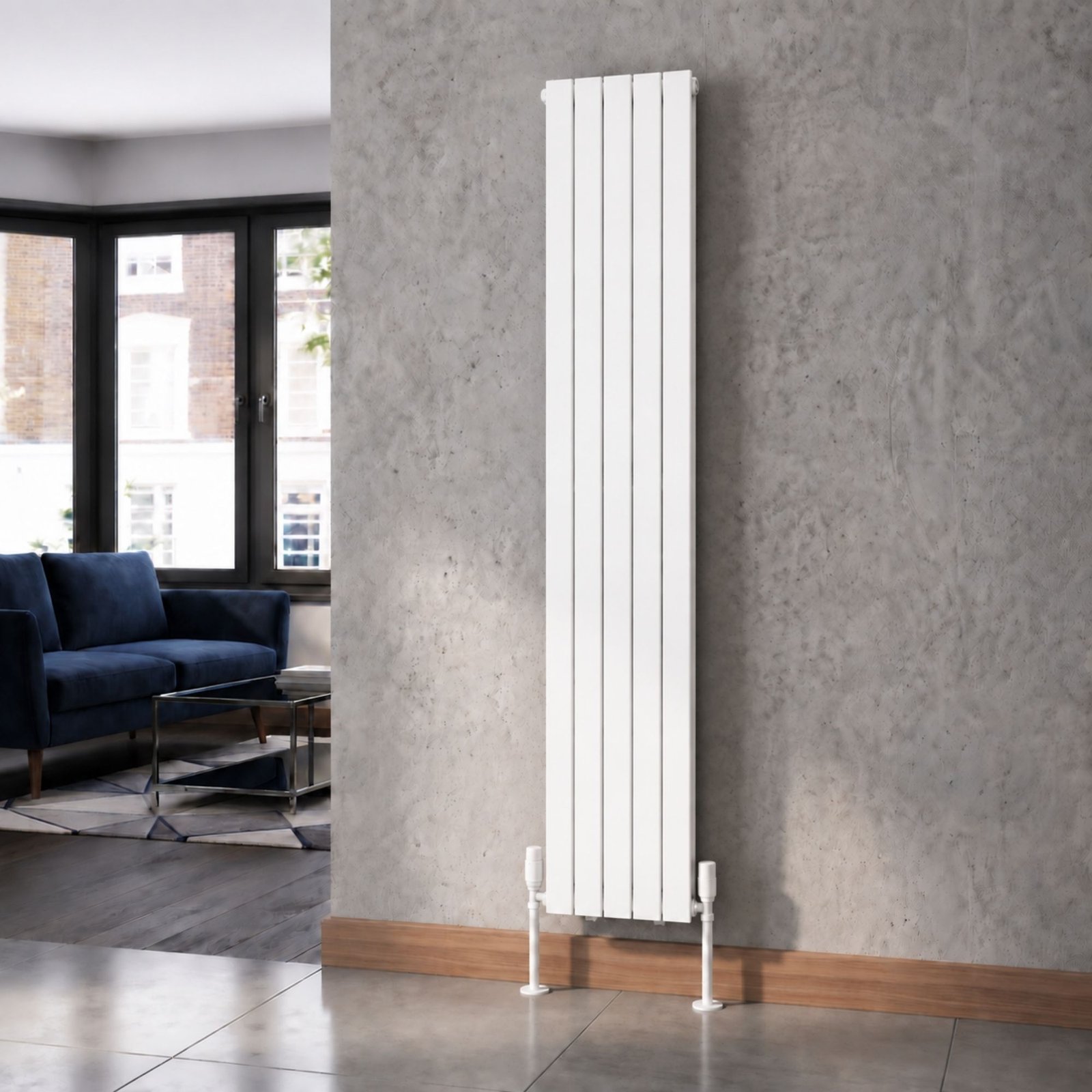 Luna Double Flat Vertical Designer Radiator 1800mm x 380mm White Roomshot Luna Double Flat Vertical Designer Radiator 1800mm x 380mm White Roomshot