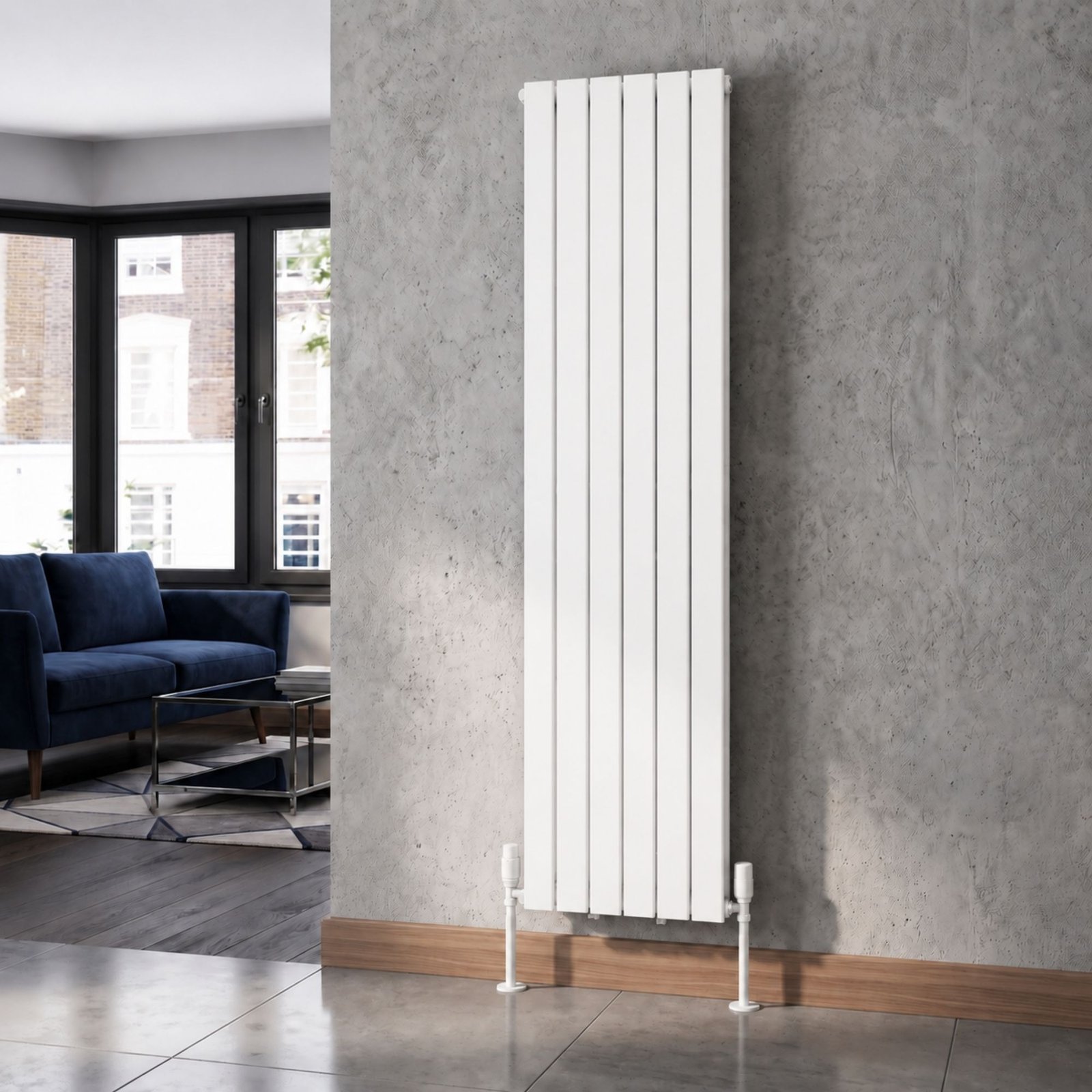 Luna Double Flat Vertical Designer Radiator 1800mm x 456mm White Roomshot Luna Double Flat Vertical Designer Radiator 1800mm x 456mm White Roomshot