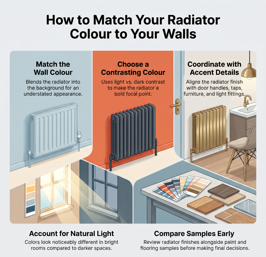 RAL colour column radiator matched with wall colours and interior décor