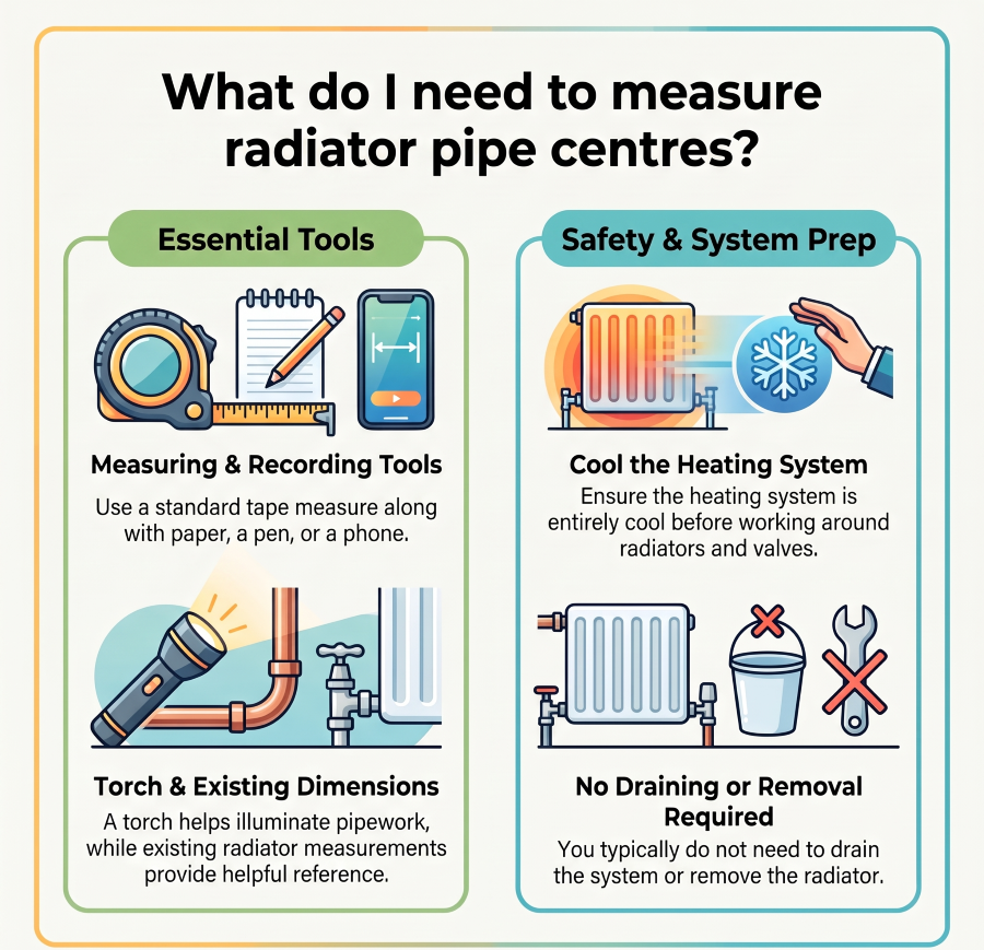 Tools needed to measure radiator pipe centres