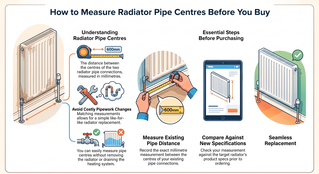 How to measure radiator pipe centres before buying a replacement radiator