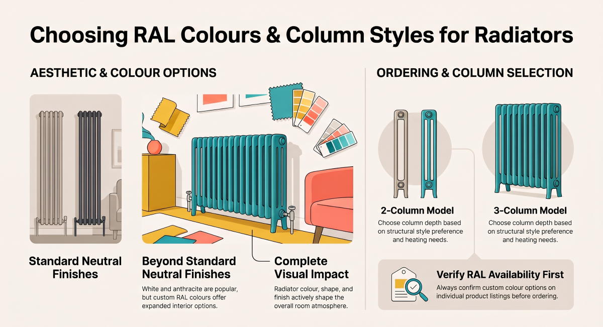 2 column and 3 column radiators in different RAL colours