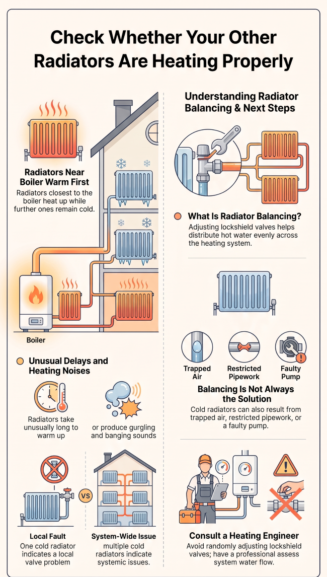 Checking multiple radiators for uneven heating and central heating circulation problems