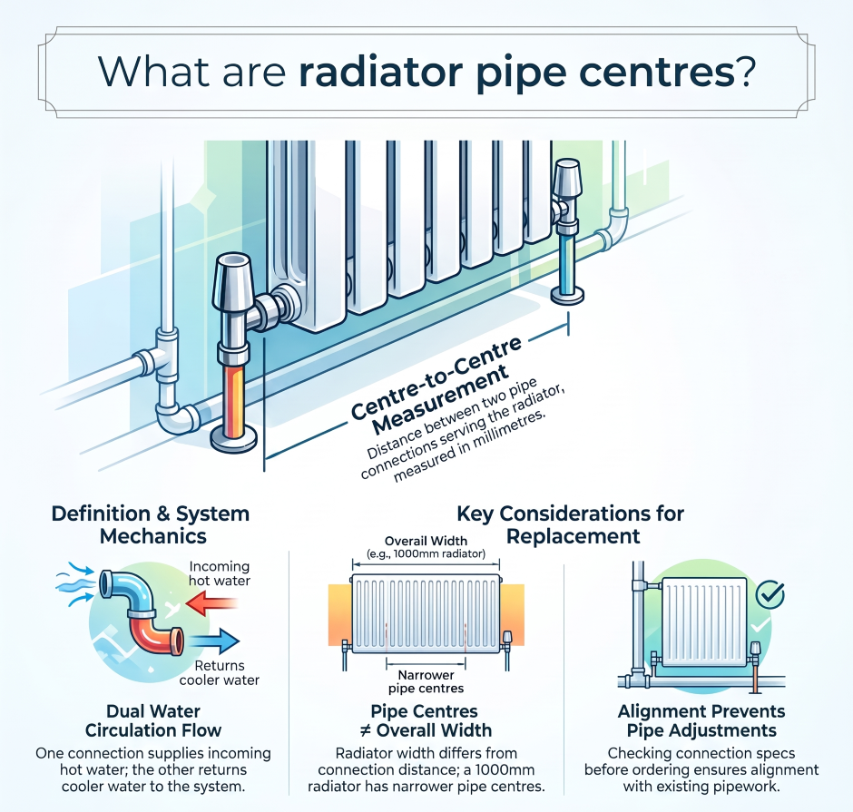 Radiator pipe centres measured between two radiator connections
